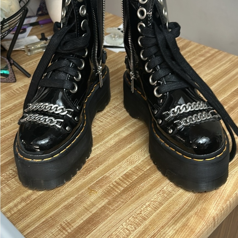 Dr. Martens Black Patent Leather Jadon Max Chain Boots